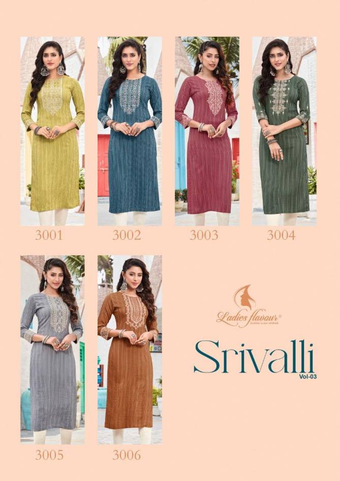 Ladies Flavour Srivalli Vol 3 Wholesale Embroidery Kurtis Catalog
